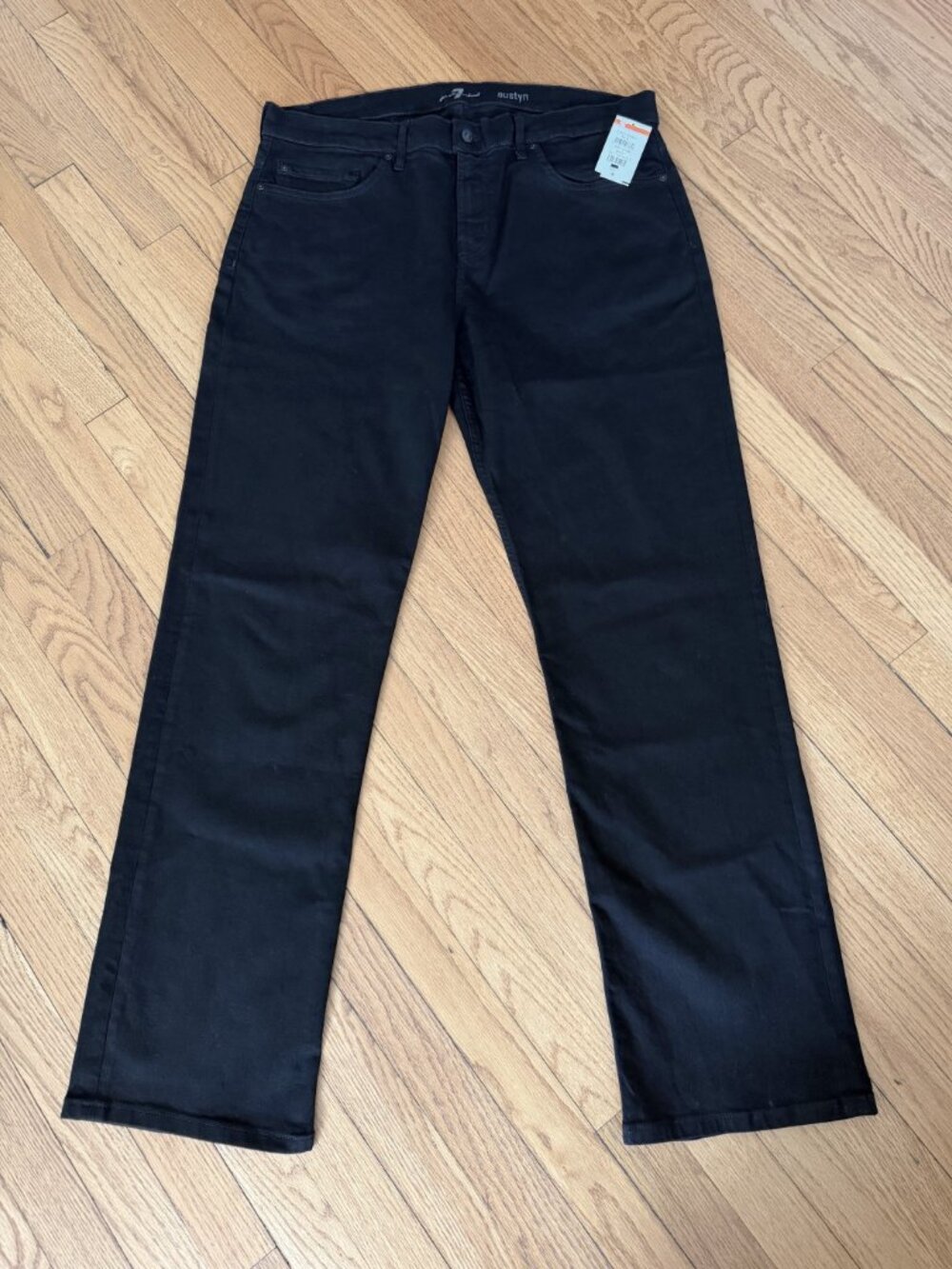 7 For All Mankind Austyn Relaxed Straight Jeans Squiggle Pocket Black Onyx 38 - Picture 2 of 8
